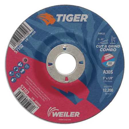Weiler Combo Wheel, Type 27, 0.125 in Thick, Aluminum Oxide 57103