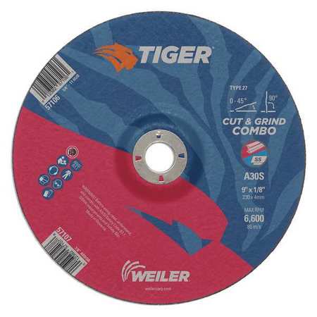 WEILER Combo Wheel, Type 27, 0.125 in Thick, Aluminum Oxide 57107