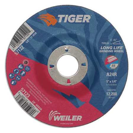 WEILER Grinding Wheel, Type 27, 0.25 in Thick, Aluminum Oxide 57123
