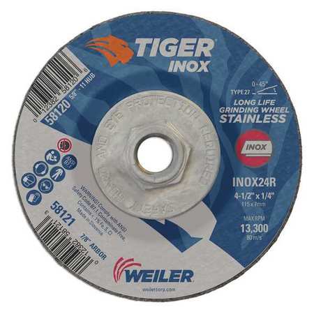 WEILER Grinding Wheel, Type 27, 0.25 in Thick, Aluminum Oxide 58120