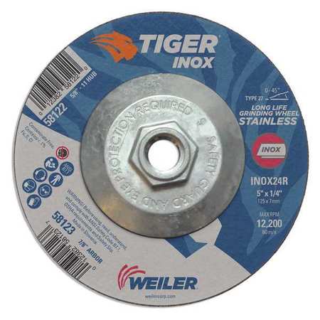 TIGER INOX Grinding Wheel, Type 27, 0.25 in Thick, Aluminum Oxide 58122