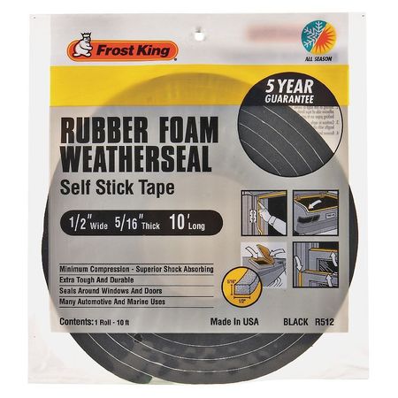 Frost King Spnge Rubber Foam Tape, 1/2Inx10 ft, 8 mil R512H