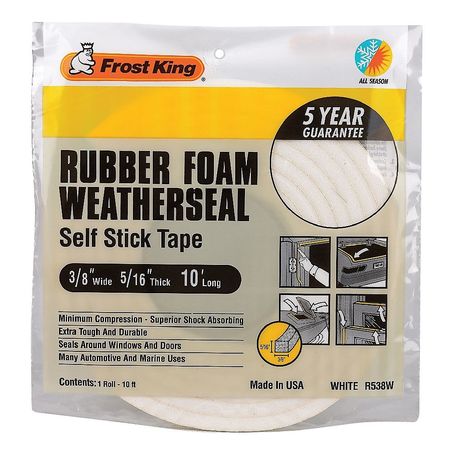 FROST KING Spnge Rubber Foam Tape, 3/8Inx10 ft, 8 mil R538WH