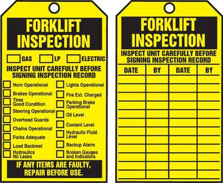 ACCUFORM Tags By-The-Roll, Forklift Inspect, 6-1/4x3in, Cardstock, 250/RL TAR722