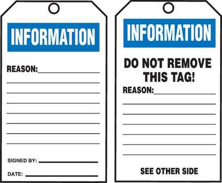 Accuform Tags By-The-Roll, Information, 6-1/4x3 in, Cardstock, 100/RL TAR720