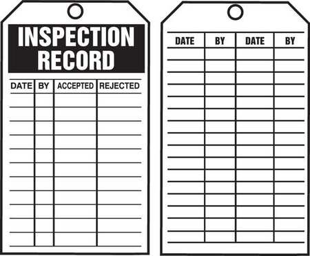 Accuform Tags By-The-Roll, Inspect Record, 6-1/4x3 in, Cardstock, 100/RL TAR708