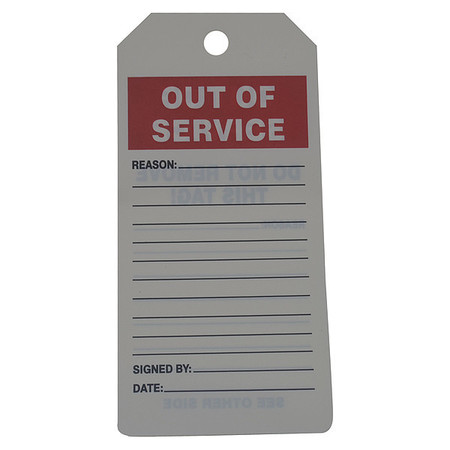 ZORO SELECT Out of Service Tag, Roll, 6-1/4 x 3, PK100 43Z230