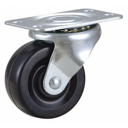Zoro Select Plate Caster, 2" Wheel Dia., 75 lb., Black 435X85