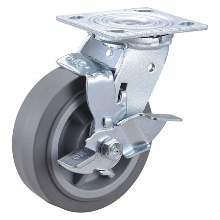 ZORO SELECT Plate Caster, 6" Wheel Dia., 450 lb., Gray 435X91