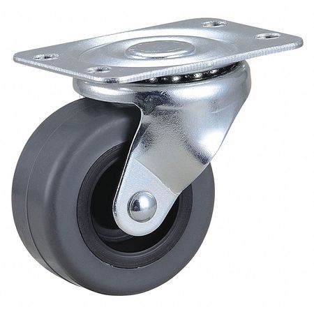 ZORO SELECT Plate Caster, 2" Wheel Dia., 75 lb., Gray 435X74