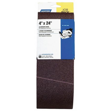 NORTON ABRASIVES Sanding Belt, Coated, 4 in W, 24 in L, 80 Grit, Coarse, Aluminum Oxide, R255 Metalite, Brown 07660702069