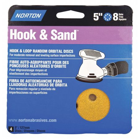 NORTON ABRASIVES Hook-and-Loop Sanding Disc, 5" dia. 07660749159