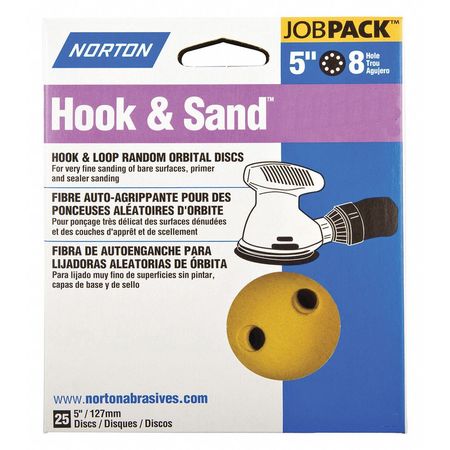 NORTON ABRASIVES Hook-and-Loop Sanding Disc, 5" dia. 07660749221