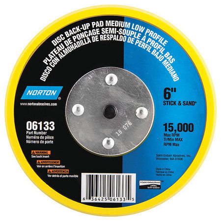 NORTON ABRASIVES Disc Backup Pad, 6" dia., 15,000 rpm 63642506133
