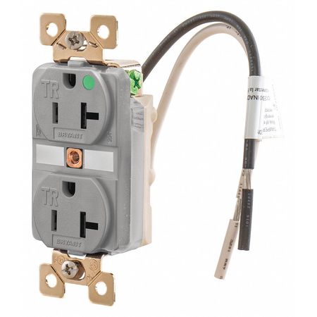 ZORO SELECT Receptacle, 20 A Amps, 125V AC, Flush Mount, Standard Duplex Outlet, 5-20R, Gray BRY8300GTR