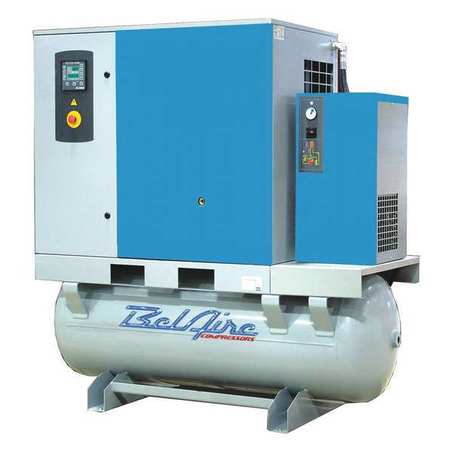 BELAIRE BelAire 20 HP 132 Gallon 125 PSI Screw Compressor w/Dryer, 62.7 CFM @ MAX/125 PSI, 208-230/460V 3Ph, 63 dBA BRM20 TMD-3