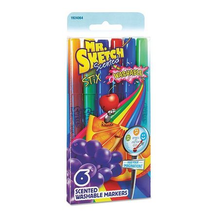 Mr. Sketch Blue, Green, Orange, Purple, Red, Yellow Washable Markers, Stix, AssortedColors, PK6, 6 PK 1924064