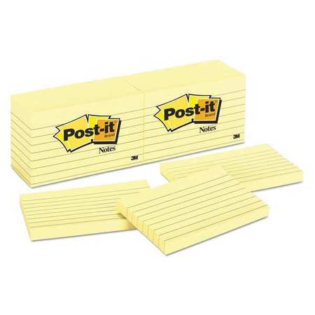 Post-It Note, Postit, Ruled3"X5", Yellow, PK12 635YW