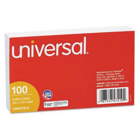 UNIVERSAL 3"x5" White Ruled Index Card, Pk100 UNV47210