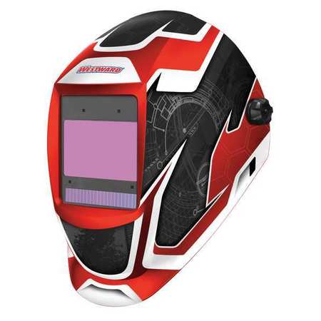 WESTWARD Auto Dark Welding Helmet, Shade 5-8/8-13, Black/Red/White 44R235