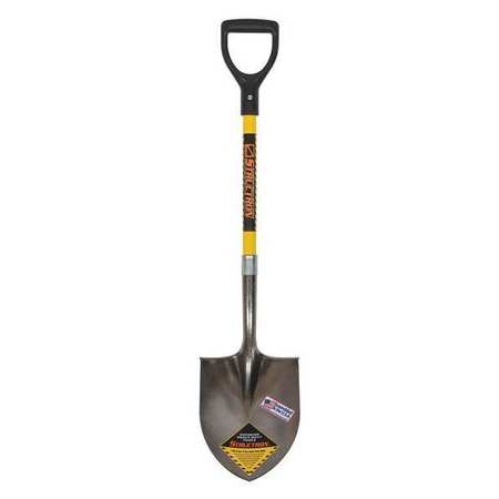 STRUCTRON #2 14 ga Round Point Shovel, Steel Blade, 29 in L Yellow Premium Fiberglass Handle 49731