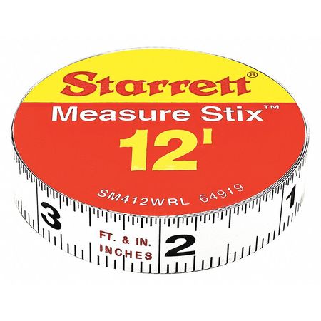 Starrett Measuring Stick, 1/2"x12ft, RightLeft Read SM412WRL