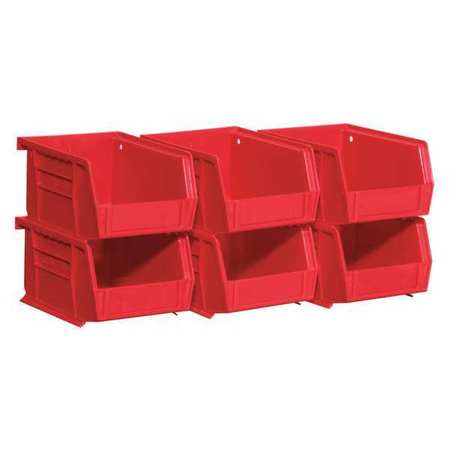 AKRO-MILS 10 lb Hang & Stack Storage Bin, Industrial Grade Polymer, 4-1/8 in W, 3 in H, Red, 5-3/8 in L, 6 PK 08212RED