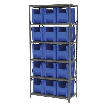 AKRO-MILS Steel Bin Shelving Kit, 6 Shelves, Gray/Blue AS187913014B