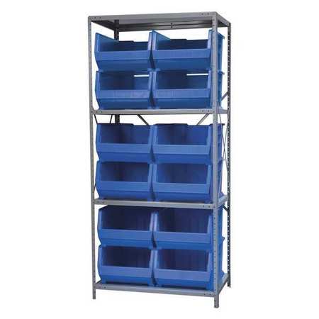 AKRO-MILS Steel Bin Shelving Kit, 3 Shelves, Gray/Blue AS2479287B