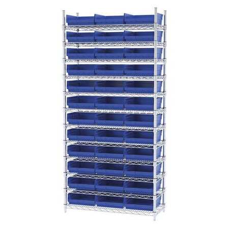 AKRO-MILS Wire Shelving, 12 Shelves, Silver/Blue AWS143630170B