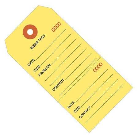 PARTNERS BRAND Repair Tags, Consecutively, 6 1/4x3 1/8", Yel, PK1000 G26202