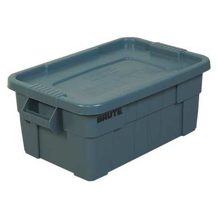 RUBBERMAID COMMERCIAL Storage Tote with Snap Lid, Gray, Plastic, 14 gal Volume Capacity RUB115