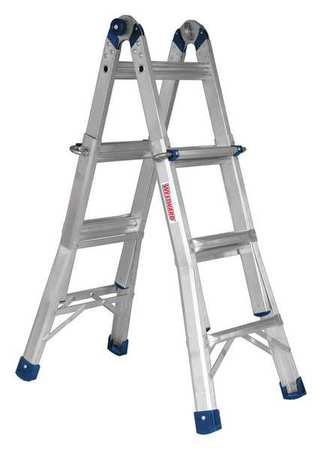 Westward Multipurpose Ladder, Extension, Scaffold, Staircase, Stepladder Configuration, 11 ft, Aluminum 44YY66