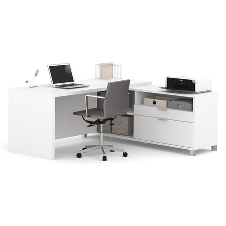 BESTAR L Shaped Desk, 71.1" D, 71.1" W, 29.9" H, White, Melamine 120863-17