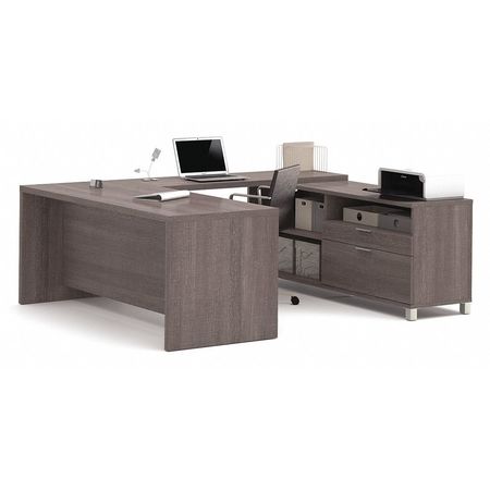 Bestar U Shaped Desk, 89" D, 71.1" W, 29.9" H, Bark Gray, Melamine 120861-47