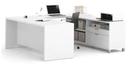 BESTAR U Shaped Desk, 89" D, 71.1" W, 29.9" H, White, Melamine 120861-17