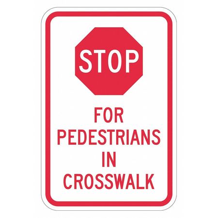 LYLE Pedestrian Crossing Stop Sign, 18" W, 24" H, English, Aluminum, White T1-5071-EG_18x24