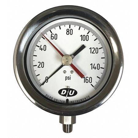 Duro Pressure Gauge, 0 to 60 psi, 1/4 in MNPT, Silver 42070413-MAXHAND