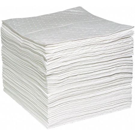 SPILLTECH Absorbent Pad, 15 in W x 19 in L, Absorbs 26.3 gal. per Pkg, Oil, White, Poly Bag, 100 Pack WPF100H