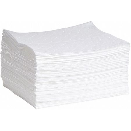Spilltech Absorbent Pad, 15 in W x 19 in L, Absorbs 20 gal. per Pkg, Oil, White, 100 Pack WPF100M