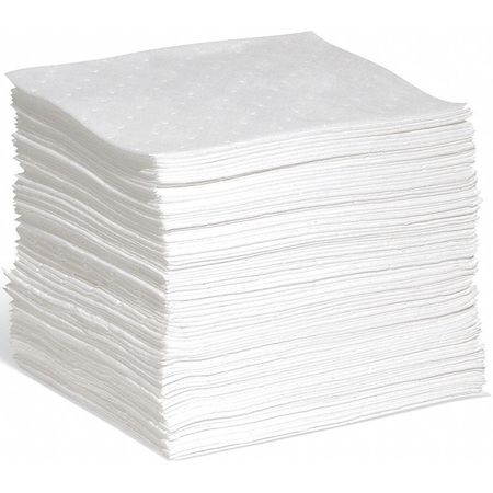 Spilltech Absorbent Pad, 18 gal, 10 in x 14 in, Oil-Based Liquids, White, Polypropylene WPF1014H
