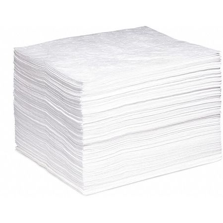 Spilltech Absorbent Pad, 15 in W x 18 in L, Absorbs 22 gal. Per Pkg, Oil-Only, White, Poly Bag, 100 Pack WP-H
