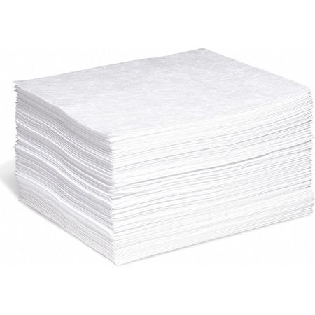 Spilltech Absorbent Pad, 15 in W x 18 in L, Absorbs 20 gal. per Pkg, Oil, White, Poly Bag, 100 Pack WP-M