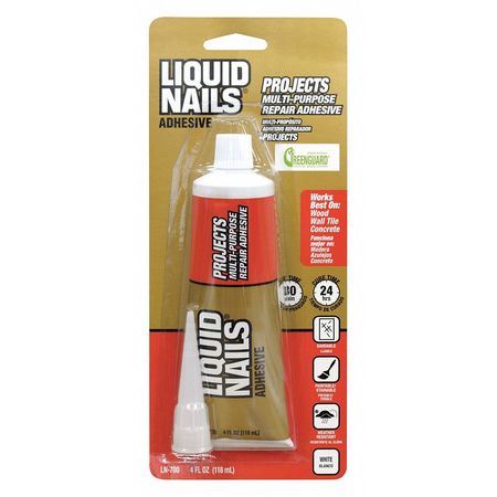 Liquid Nails Adhesive, Projects Series, White, 4 oz, Tube LN-700
