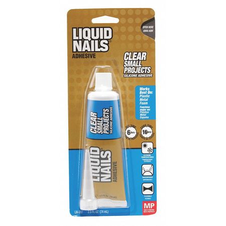 Liquid Nails Adhesive, Clear Small Projects Series, Clear, 24 hr Full Cure, 2.5 oz, Tube LN-207