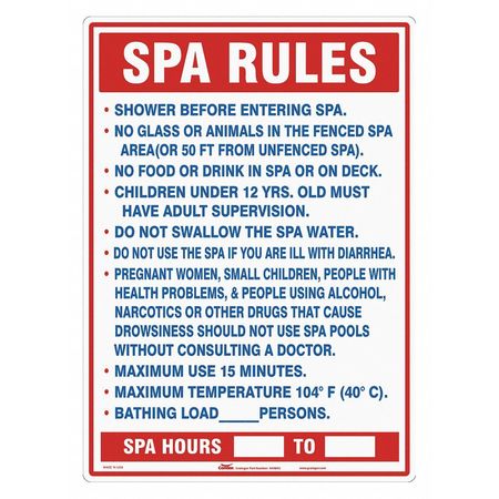 CONDOR Safety Pool Rules Sign, 28" H, 20" W, 444M45 444M45