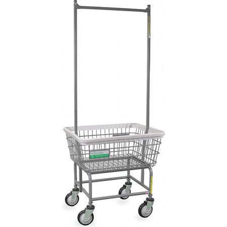 R&B WIRE PRODUCTS Antimicrobial Wire Utility Cart with Double Pole Rack, 2.5 Bushel 100E58/ANTI