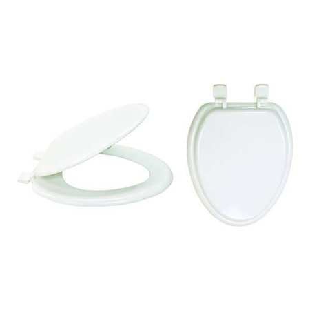 Zoro Select Toilet Seat, With Cover, Wood, Elongated, White 65907