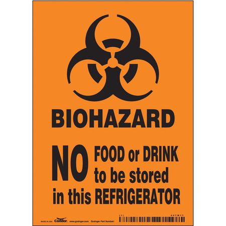 CONDOR Biohazard Sign, 7 in H, 5 in W, Vinyl, Vertical Rectangle, English, 447W17 447W17
