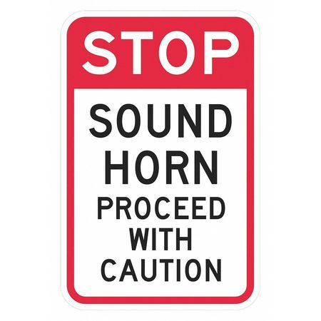 LYLE Stop Sound Horn Sign, 12" W, 18" H, English, Recycled Aluminum, White T1-1389-DG_12x18
